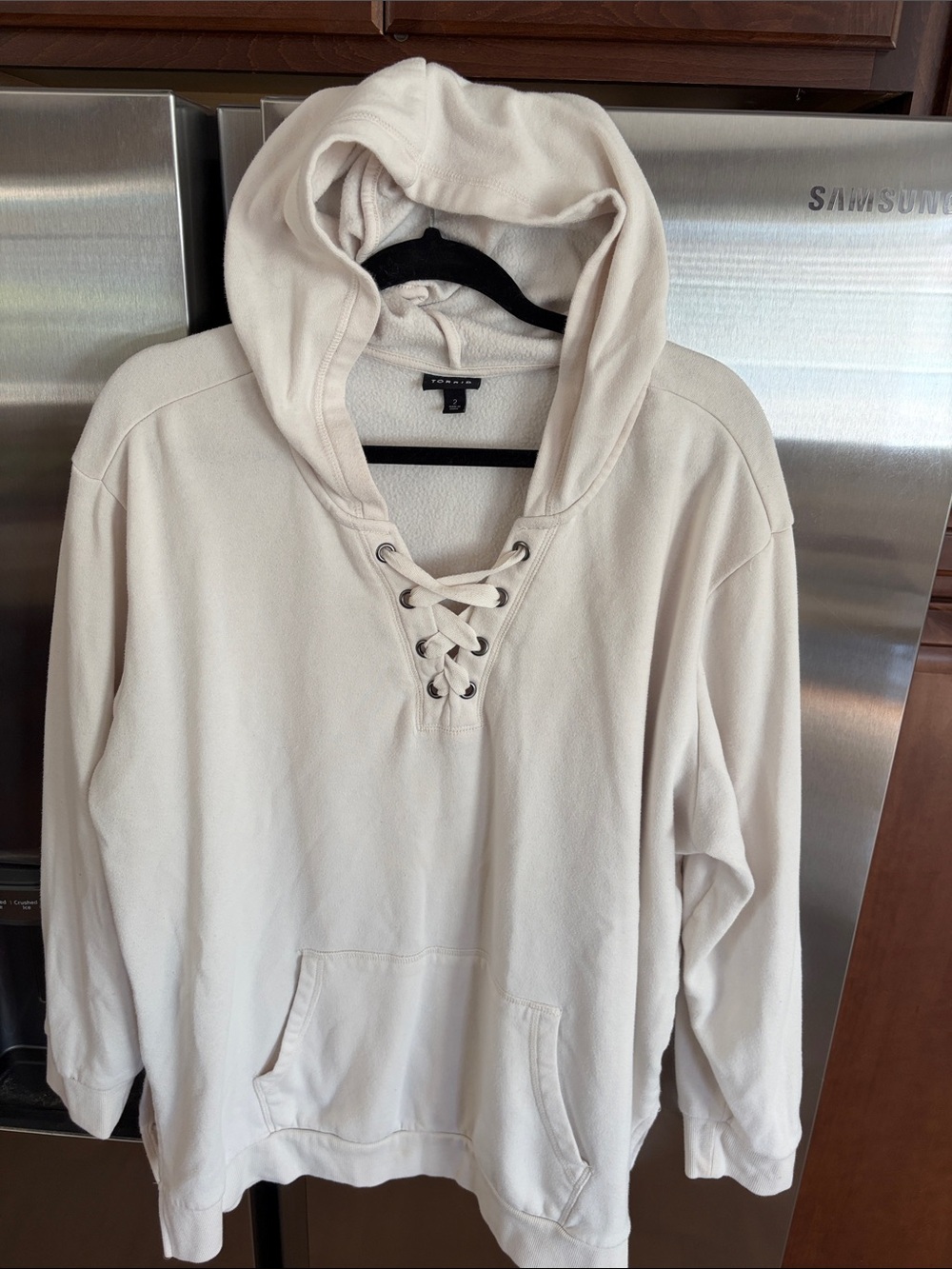 Torrid size 2 Women’s Lace-Up Hooded Pullover Sweater - Cream